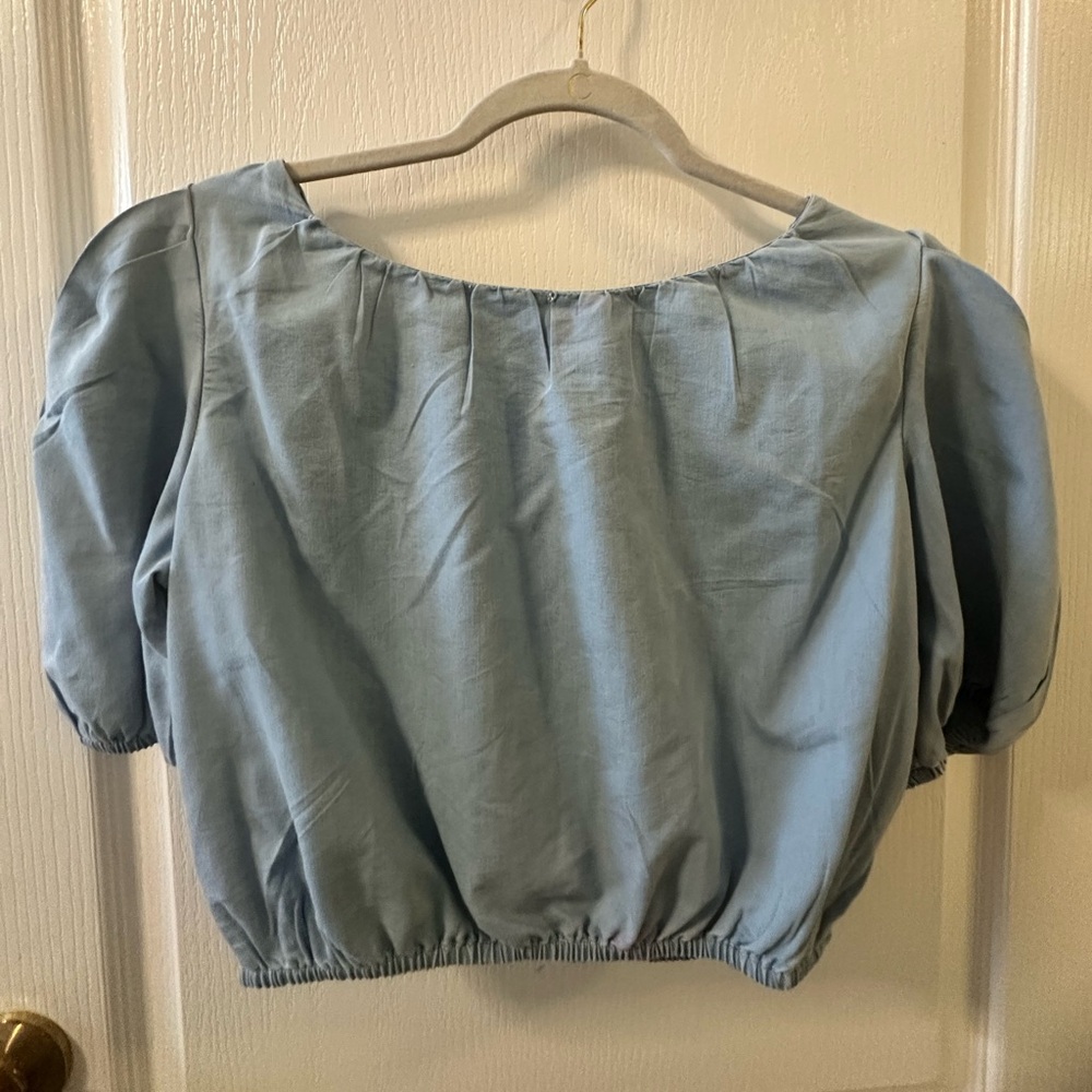 Sky Blue Puff Sleeve Women's Blouse